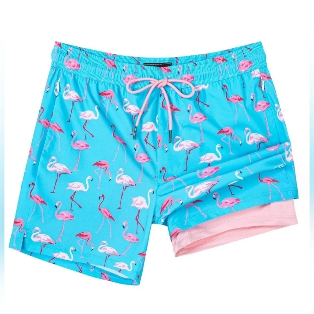 NWT Surfcuz Men's Pink & Blue Flamingo Swim Shorts | Sz Medium